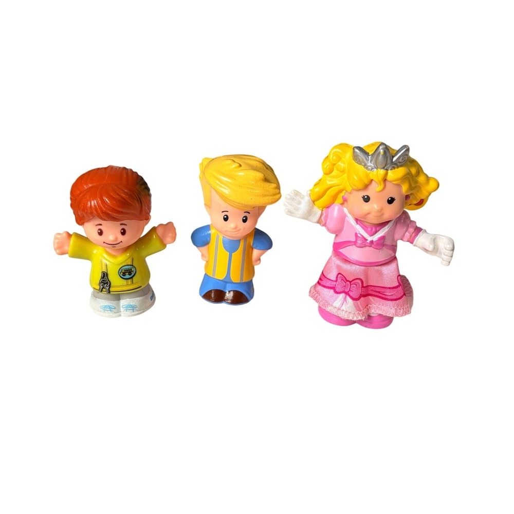Fisher Price Little People Figures Lot 3 Princess Pink Dress Boys Yellow Blue